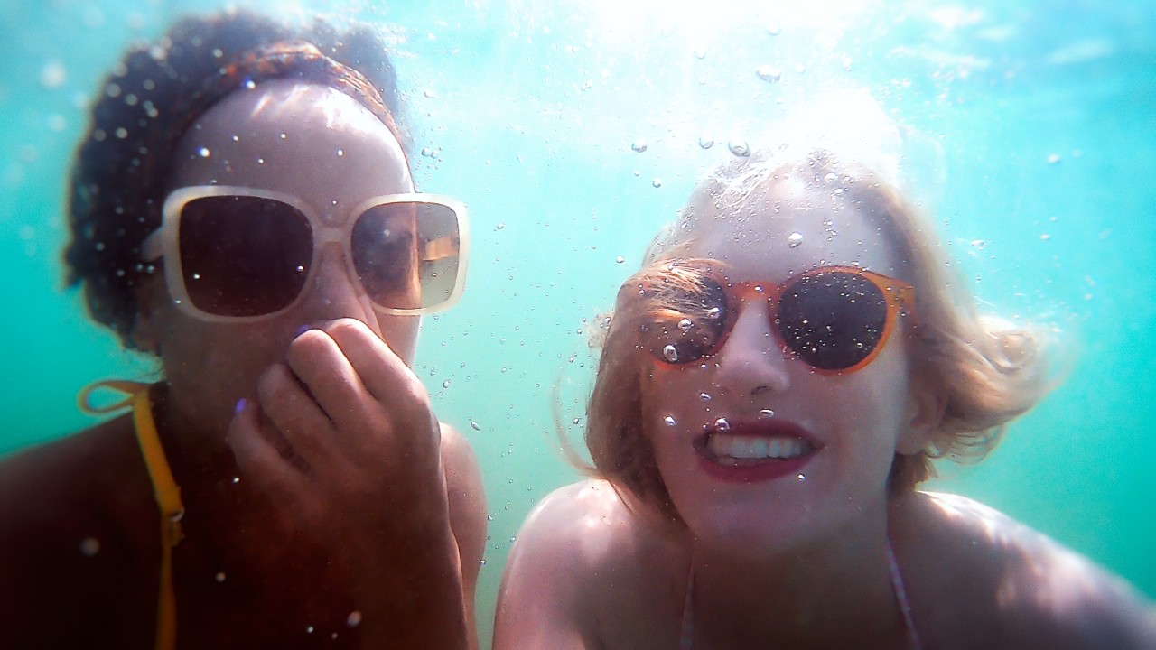 Two women underwater